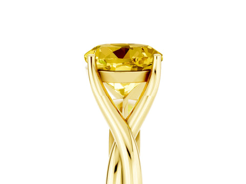 Yellow gold Round Cut Yellow Sapphire Solitaire Twist Band Prong Setting Ring_109