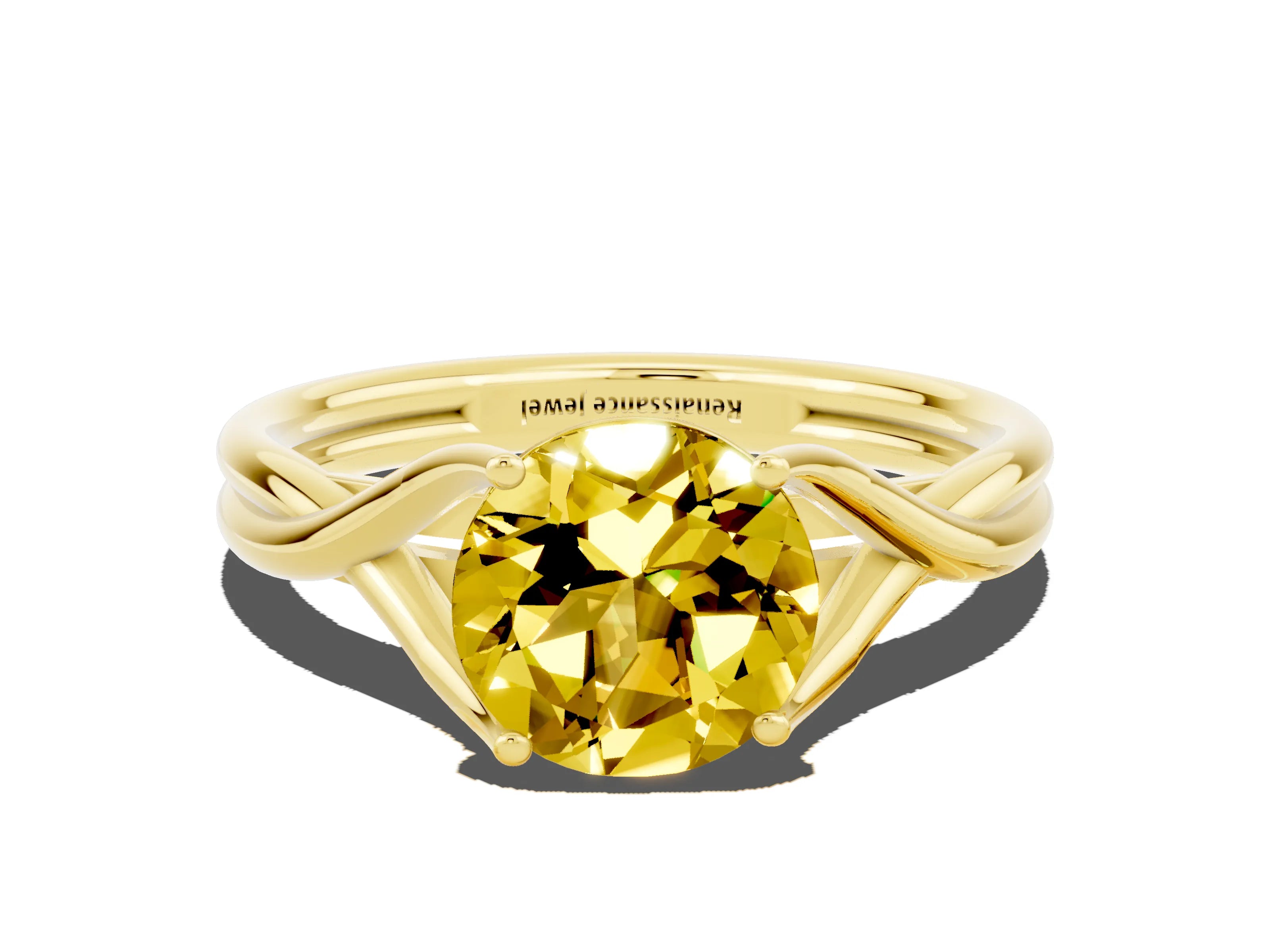 Yellow gold Round Cut Yellow Sapphire Solitaire Twist Band Prong Setting Ring_116