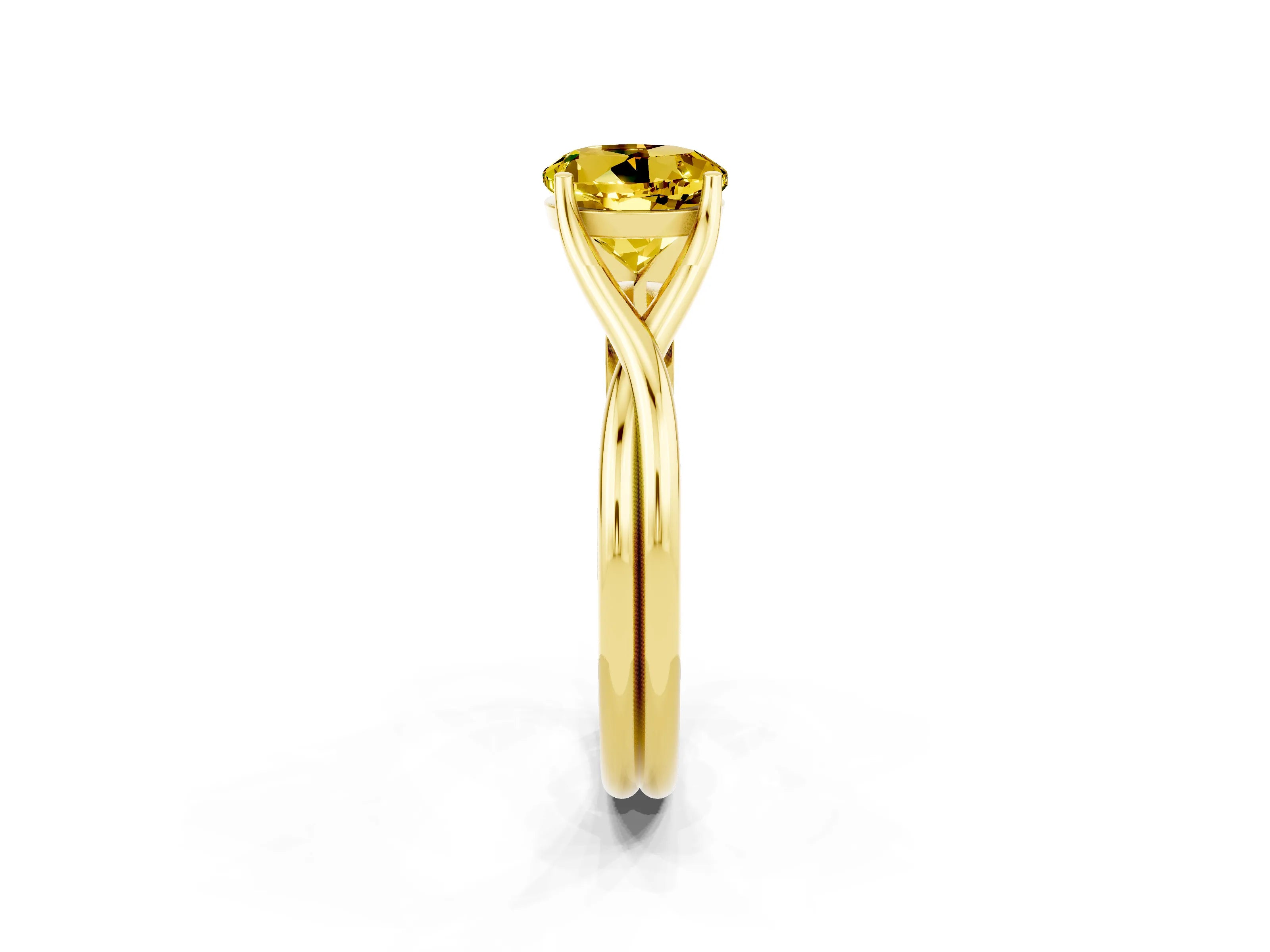 Yellow gold Round Cut Yellow Sapphire Solitaire Twist Band Prong Setting Ring_118