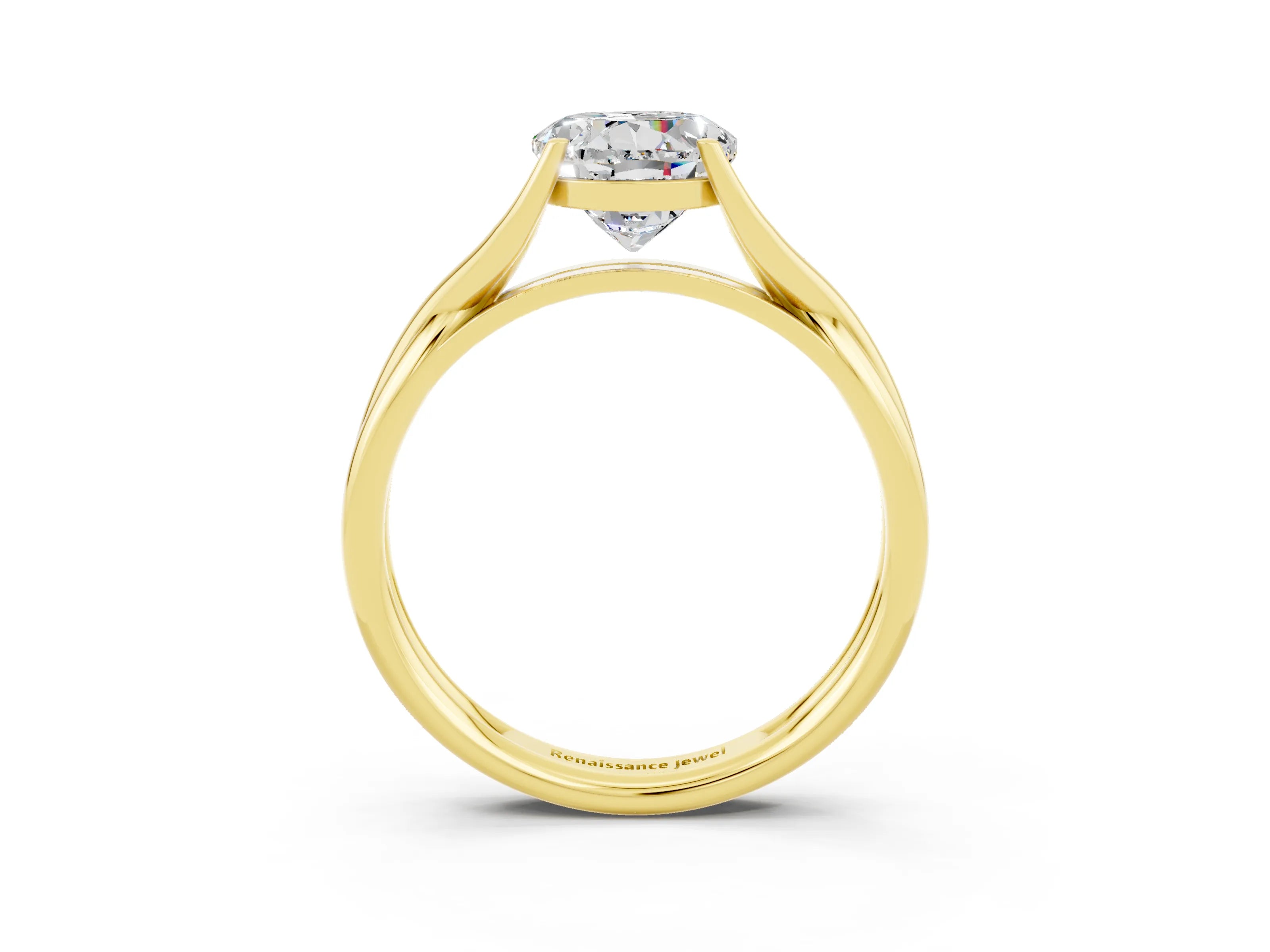 Yellow gold Round Cut Yellow Sapphire   Solitaire Twist Band Prong Setting Ring_15