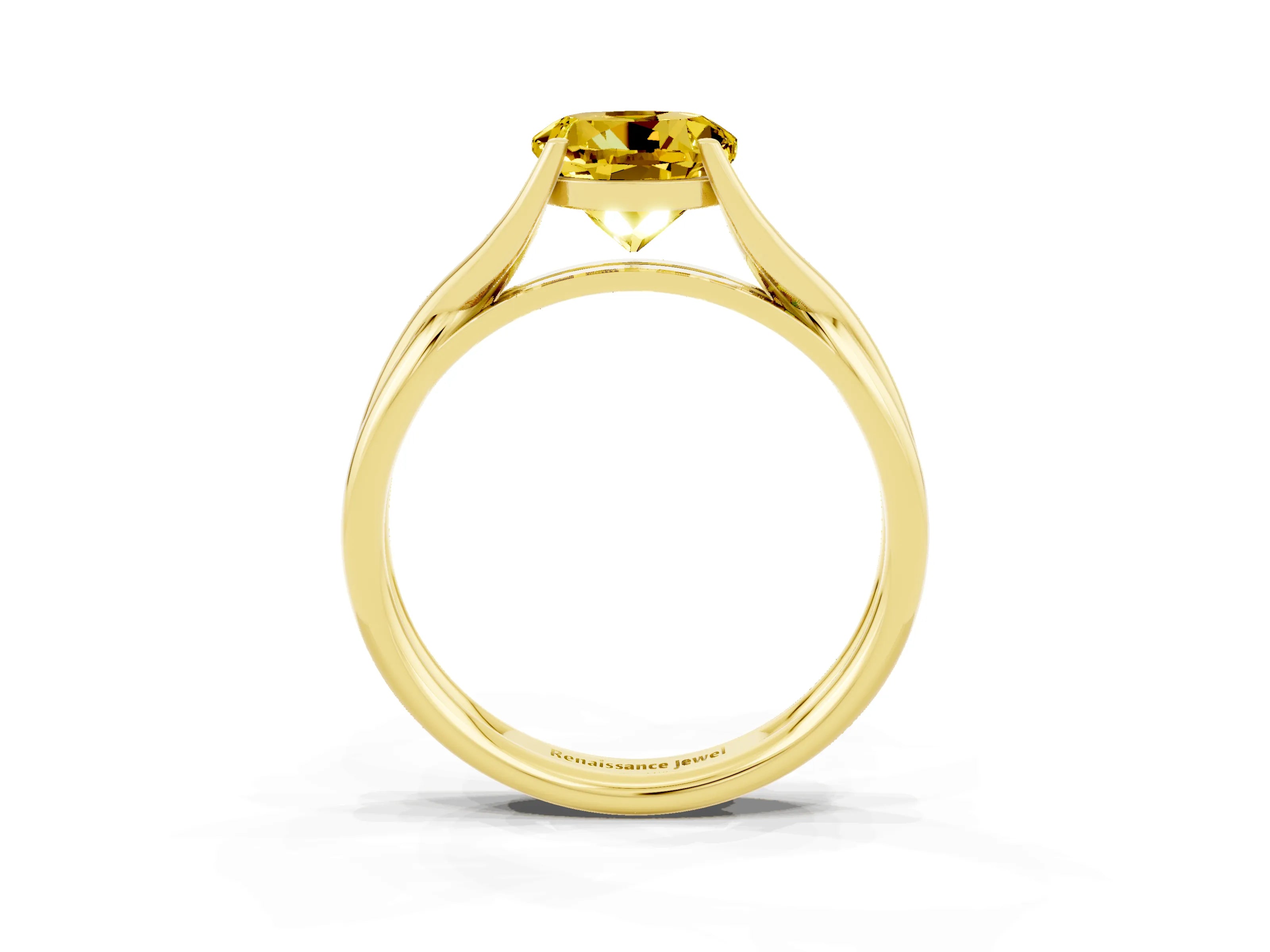 Yellow gold Round Cut Yellow Sapphire Solitaire Twist Band Prong Setting Ring_97