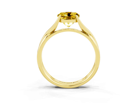 Yellow gold Round Cut Yellow Sapphire Solitaire Twist Band Prong Setting Ring_97