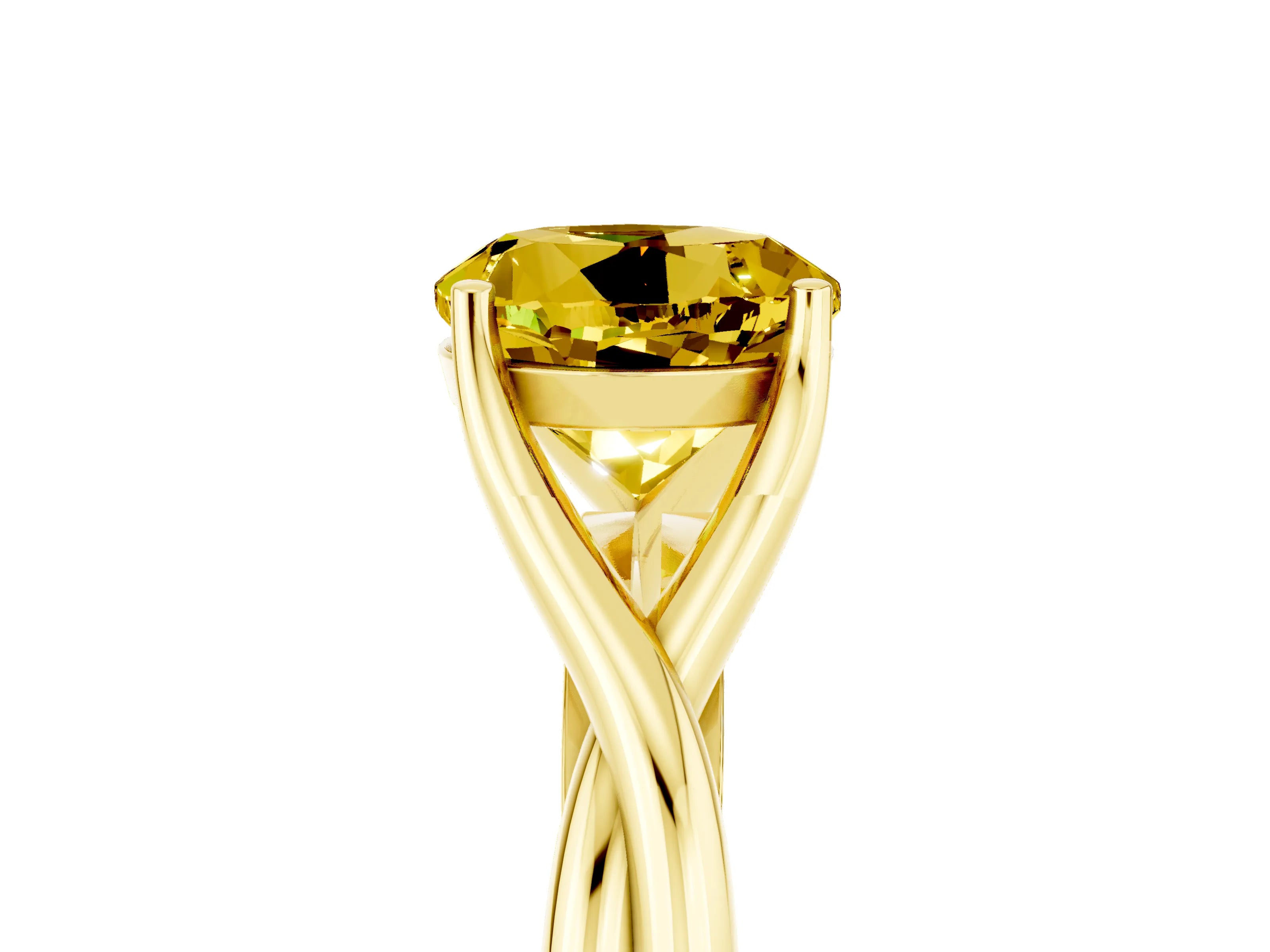 Yellow gold Round Cut Yellow Sapphire Solitaire Twist Band Prong Setting Ring_99