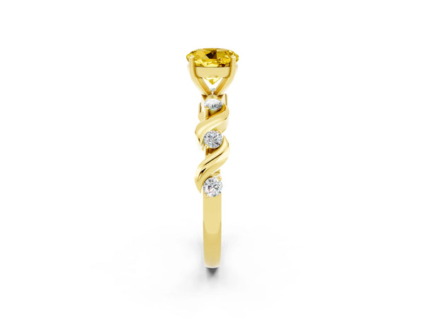 Yellow gold Round Cut Yellow Sapphire Solitaire Twisted Band with Round  Accents and Prong Setting