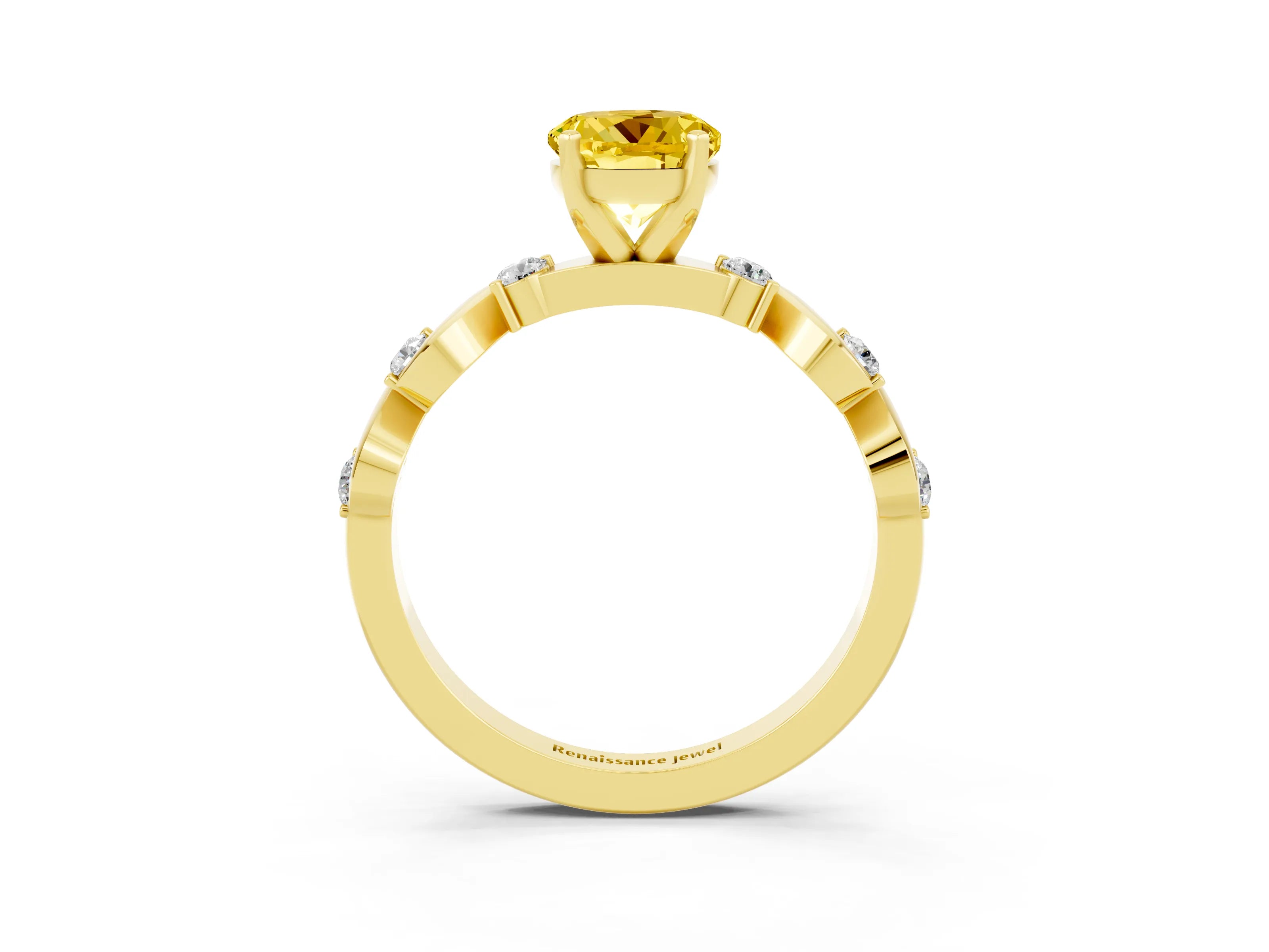 Yellow gold Round Cut Yellow Sapphire Solitaire Twisted Band with Round  Accents and Prong Setting_15