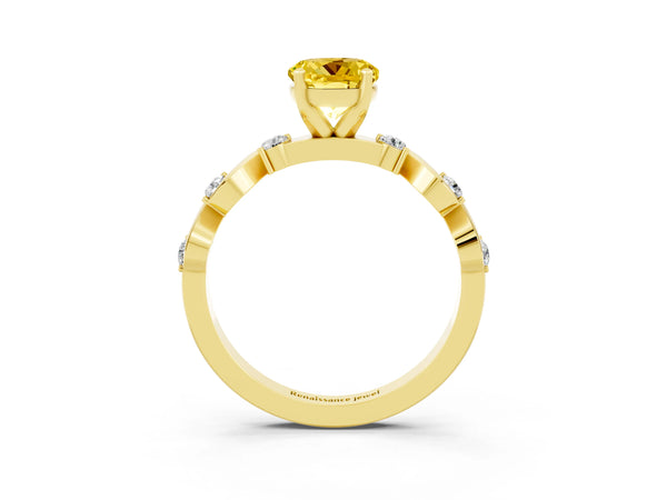 Yellow gold Round Cut Yellow Sapphire Solitaire Twisted Band with Round  Accents and Prong Setting