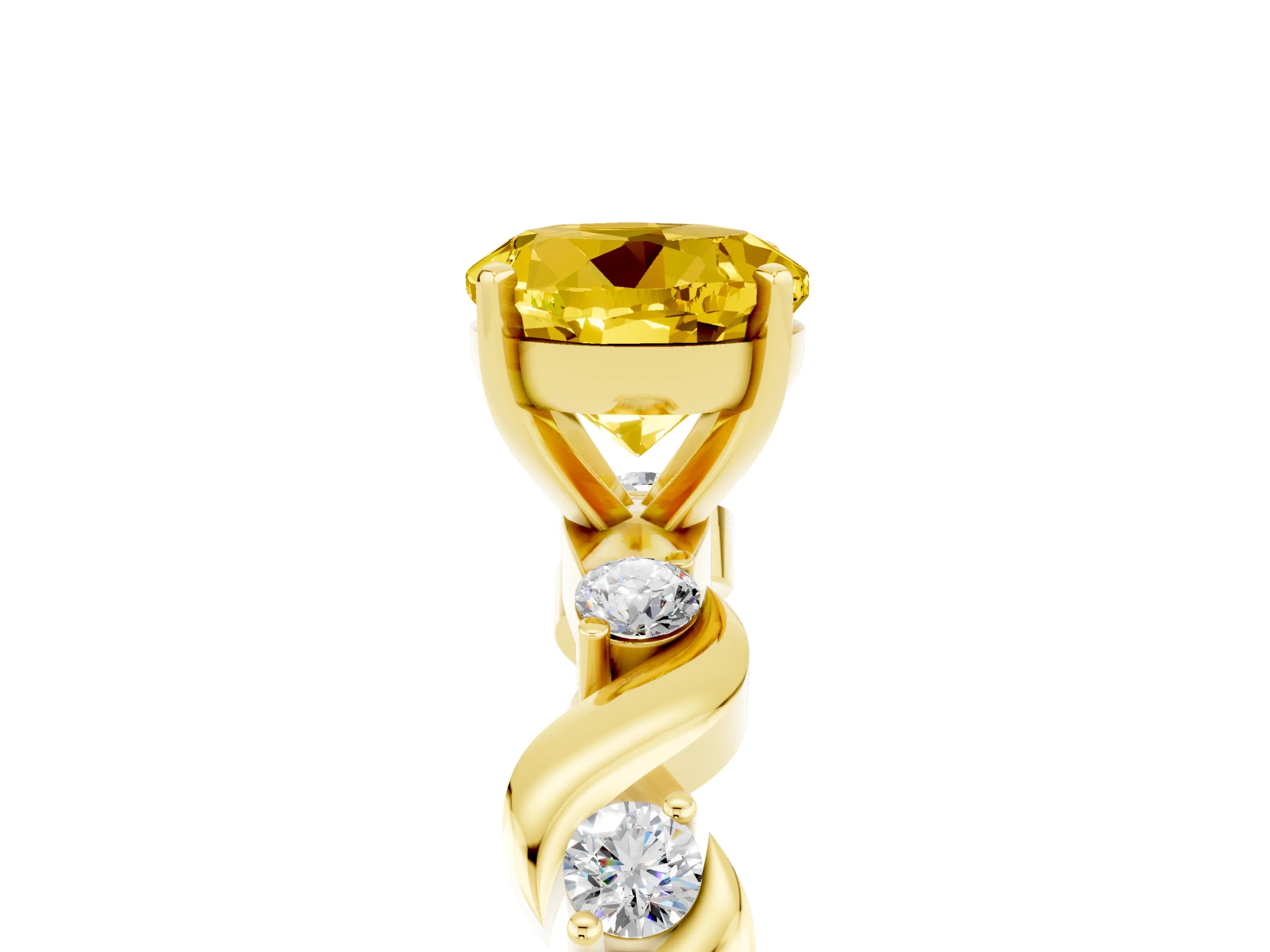 Yellow gold Round Cut Yellow Sapphire Solitaire Twisted Band with Round  Accents and Prong Setting_17