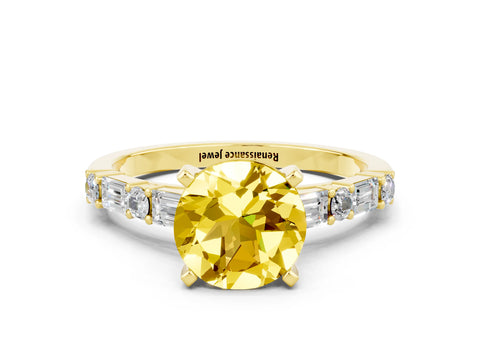 Yellow gold Round Cut Yellow Sapphire Solitaire with Side Baguettes and Channel Set Band_24