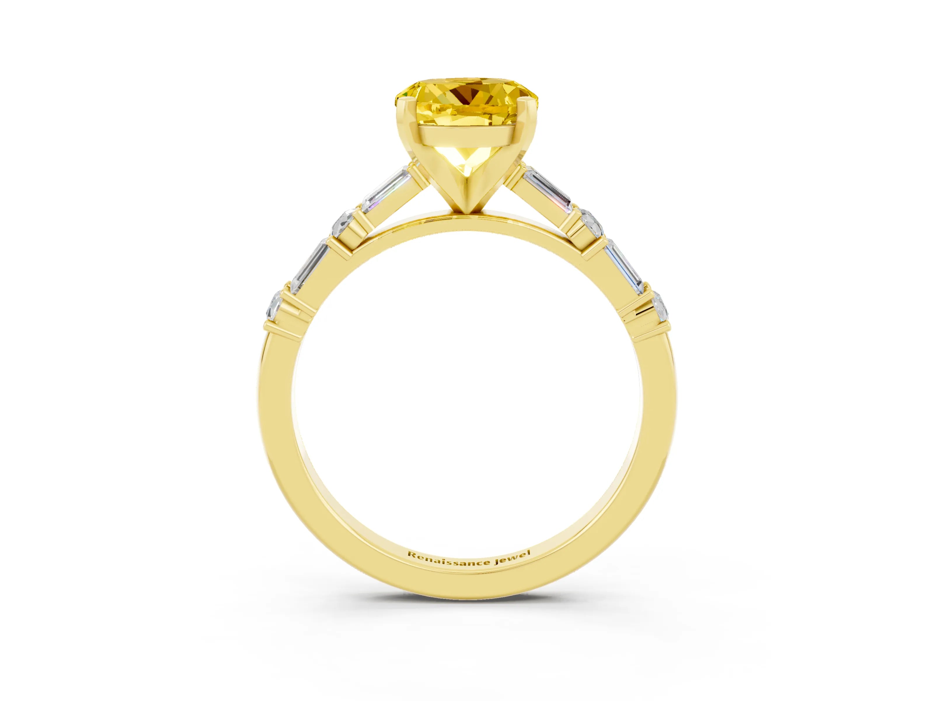 Yellow gold Round Cut Yellow Sapphire Solitaire with Side Baguettes and Channel Set Band_27