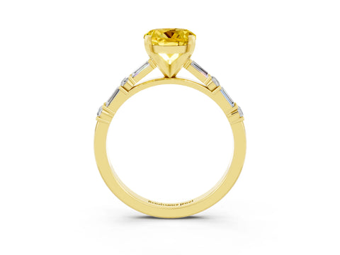 Yellow gold Round Cut Yellow Sapphire Solitaire with Side Baguettes and Channel Set Band_27