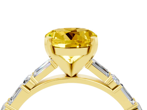 Yellow gold Round Cut Yellow Sapphire Solitaire with Side Baguettes and Channel Set Band_28