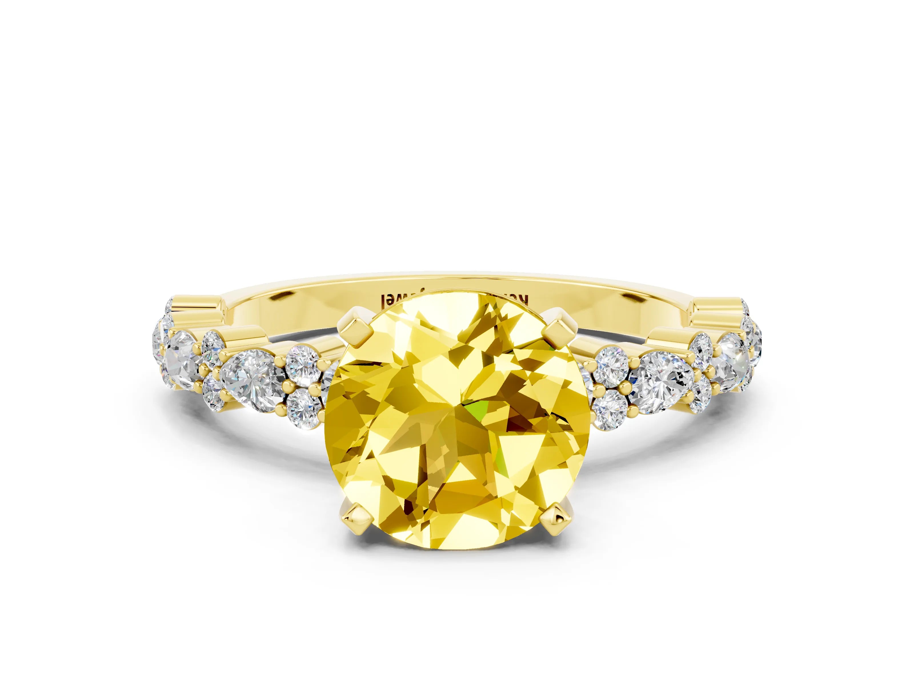 Yellow gold Round Cut Yellow Sapphire Solitaire with Side Stones, Pave Band, Four-Prong Setting_72