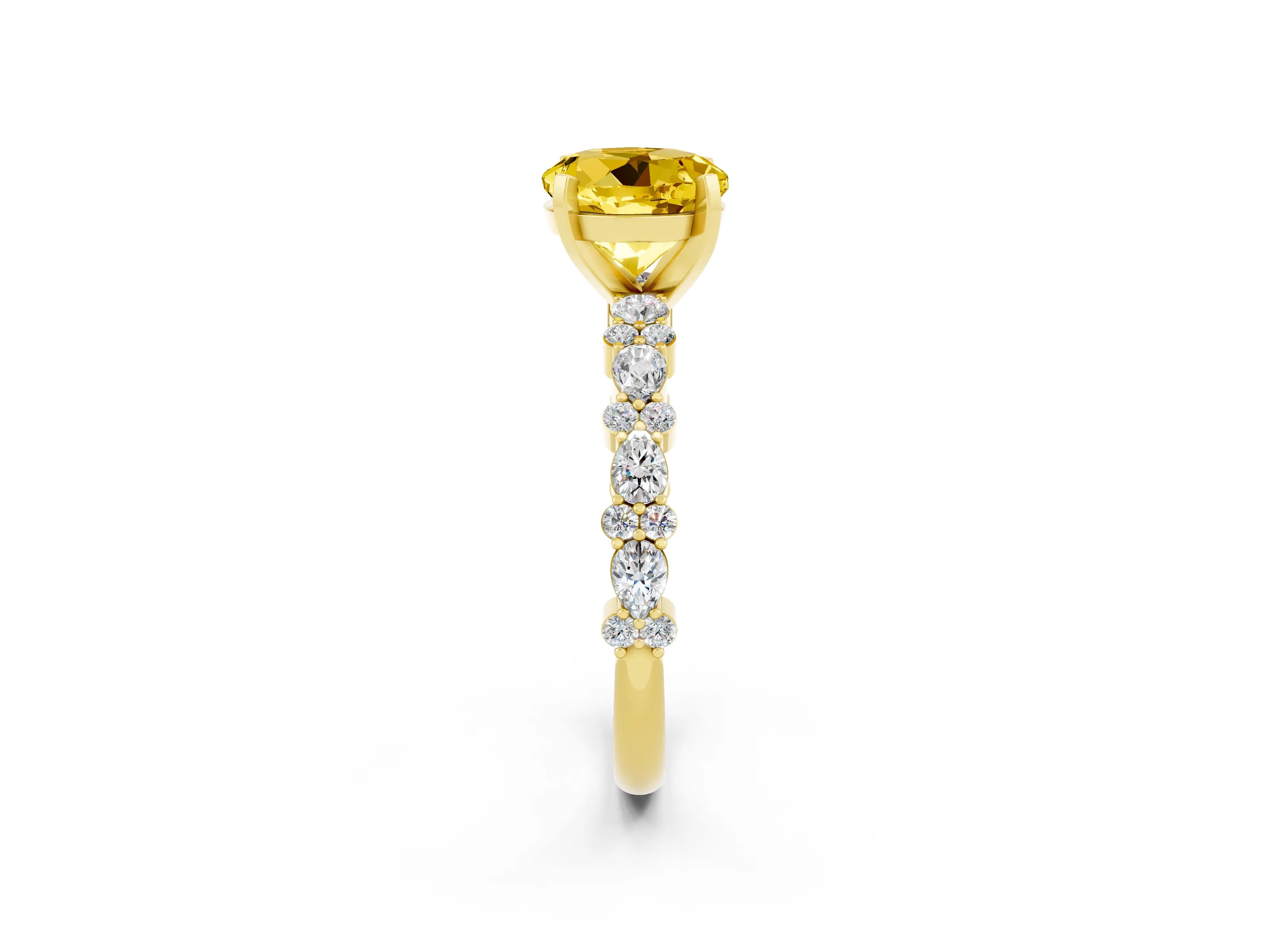 Yellow gold Round Cut Yellow Sapphire Solitaire with Side Stones, Pave Band, Four-Prong Setting_74