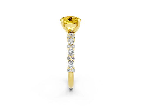 Yellow gold Round Cut Yellow Sapphire Solitaire with Side Stones, Pave Band, Four-Prong Setting_74