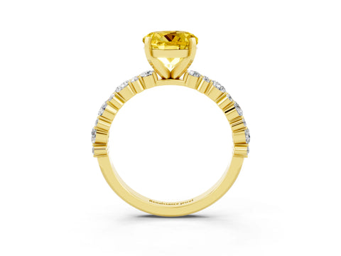 Yellow gold Round Cut Yellow Sapphire Solitaire with Side Stones, Pave Band, Four-Prong Setting_75
