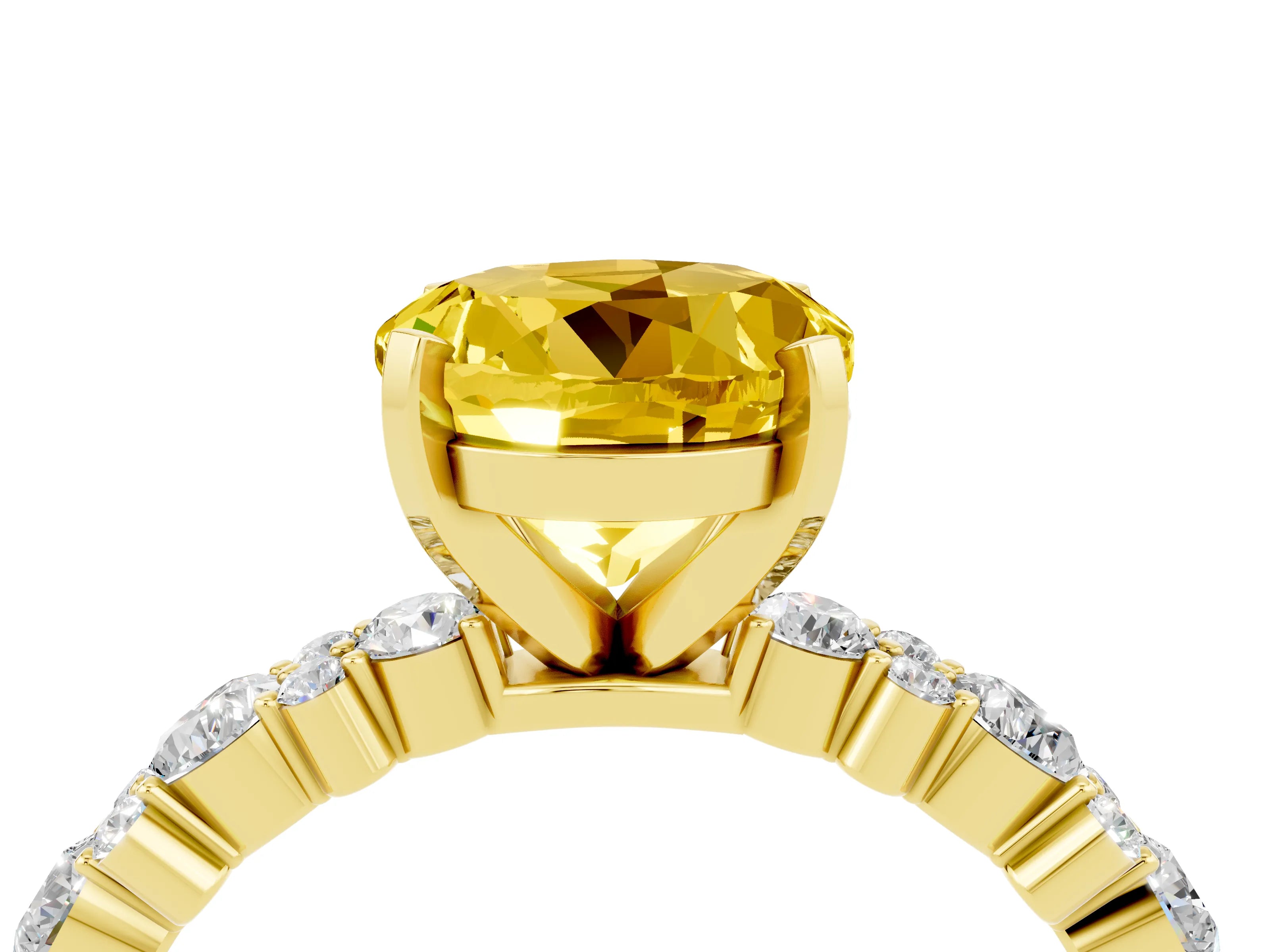 Yellow gold Round Cut Yellow Sapphire Solitaire with Side Stones, Pave Band, Four-Prong Setting_76