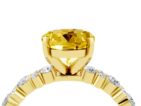 Yellow gold Round Cut Yellow Sapphire Solitaire with Side Stones, Pave Band, Four-Prong Setting_76