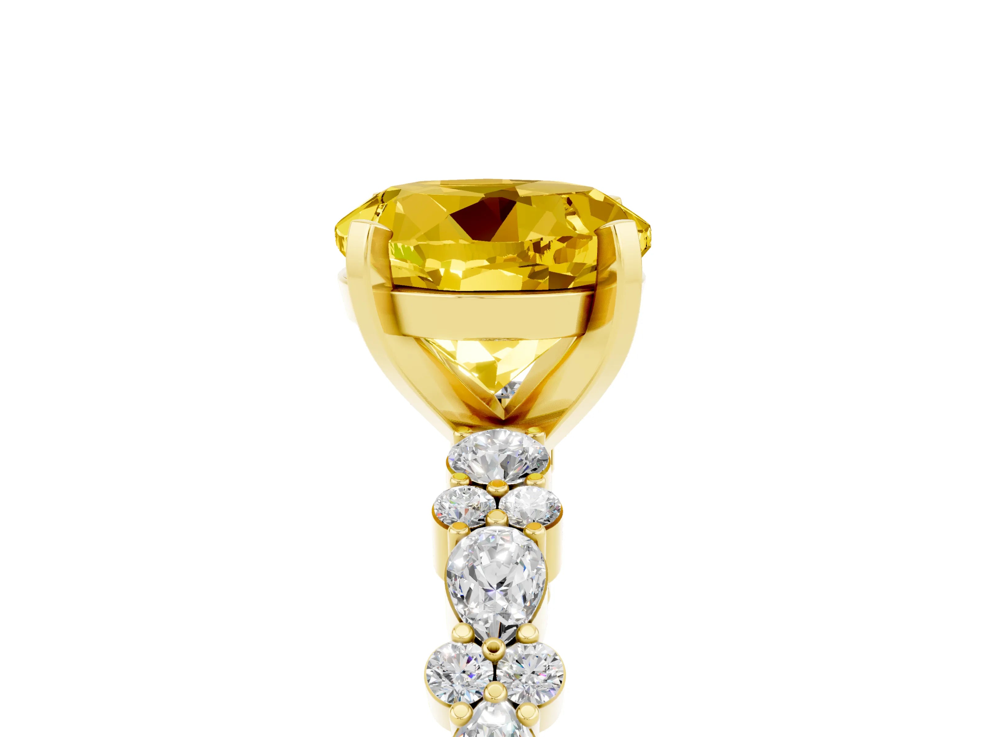 Yellow gold Round Cut Yellow Sapphire Solitaire with Side Stones, Pave Band, Four-Prong Setting_77