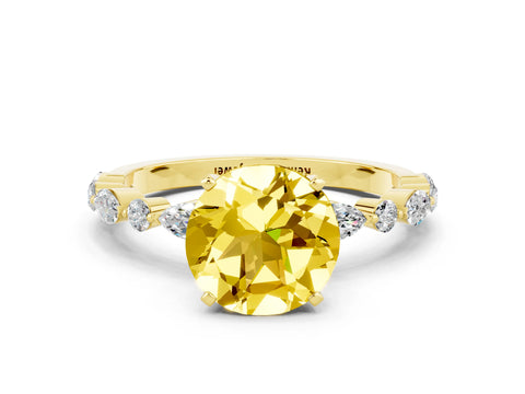 Yellow gold Round Cut Yellow Sapphire Solitaire with Side Stones on a Pavé Band and Four-Prong Setting_24