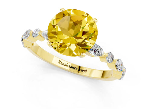 Yellow gold Round Cut Yellow Sapphire Solitaire with Side Stones on a Pavé Band and Four-Prong Setting_25