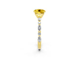 Yellow gold Round Cut Yellow Sapphire Solitaire with Side Stones on a Pavé Band and Four-Prong Setting_26
