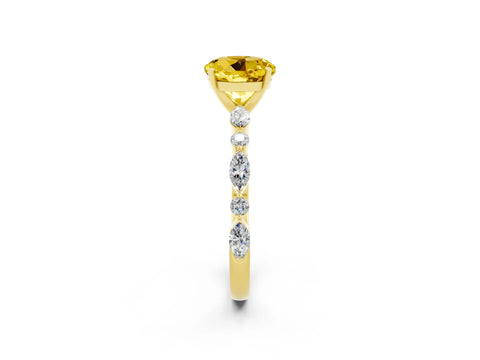 Yellow gold Round Cut Yellow Sapphire Solitaire with Side Stones on a Pavé Band and Four-Prong Setting_26
