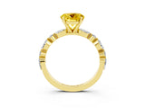 Yellow gold Round Cut Yellow Sapphire Solitaire with Side Stones on a Pavé Band and Four-Prong Setting_27