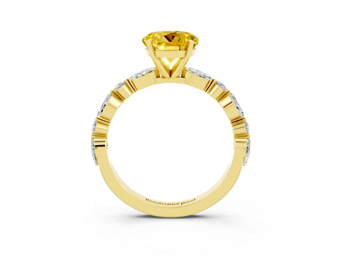 Yellow gold Round Cut Yellow Sapphire Solitaire with Side Stones on a Pavé Band and Four-Prong Setting_27