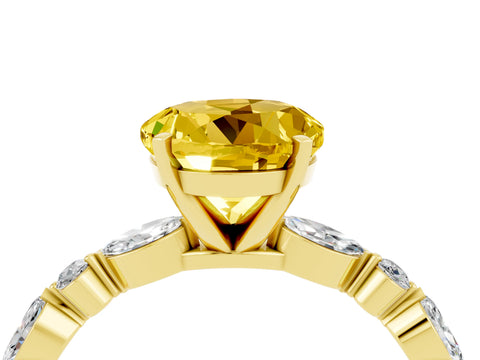 Yellow gold Round Cut Yellow Sapphire Solitaire with Side Stones on a Pavé Band and Four-Prong Setting_28