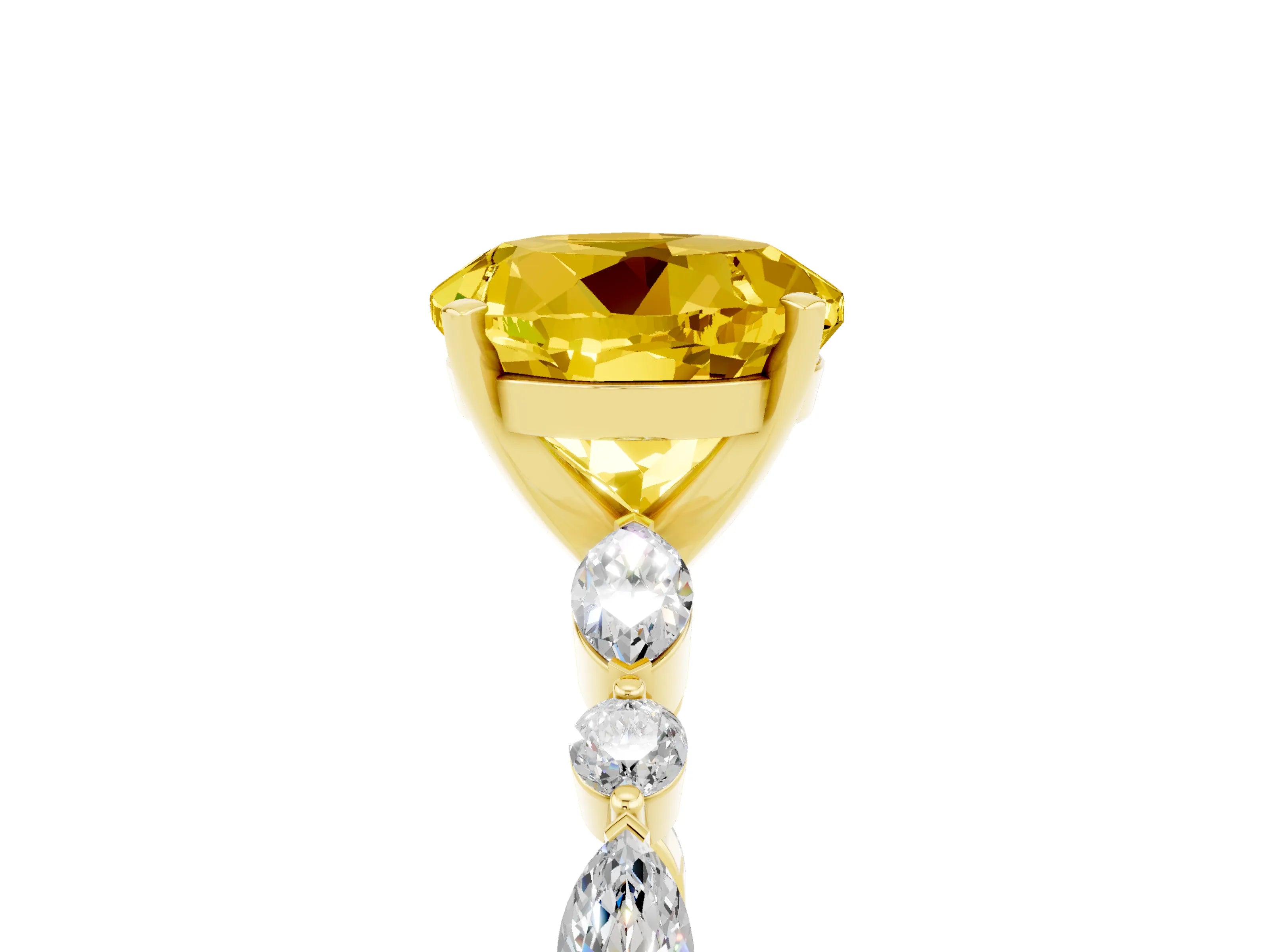 Yellow gold Round Cut Yellow Sapphire Solitaire with Side Stones on a Pavé Band and Four-Prong Setting_29
