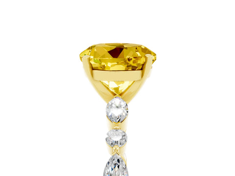 Yellow gold Round Cut Yellow Sapphire Solitaire with Side Stones on a Pavé Band and Four-Prong Setting_29