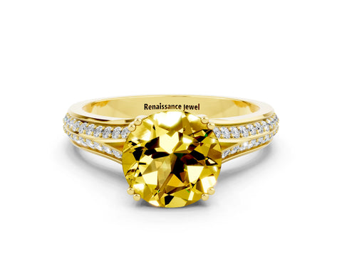 Yellow gold Round Cut Yellow Sapphire Split Shank Engagement Ring with Pavé Band_24