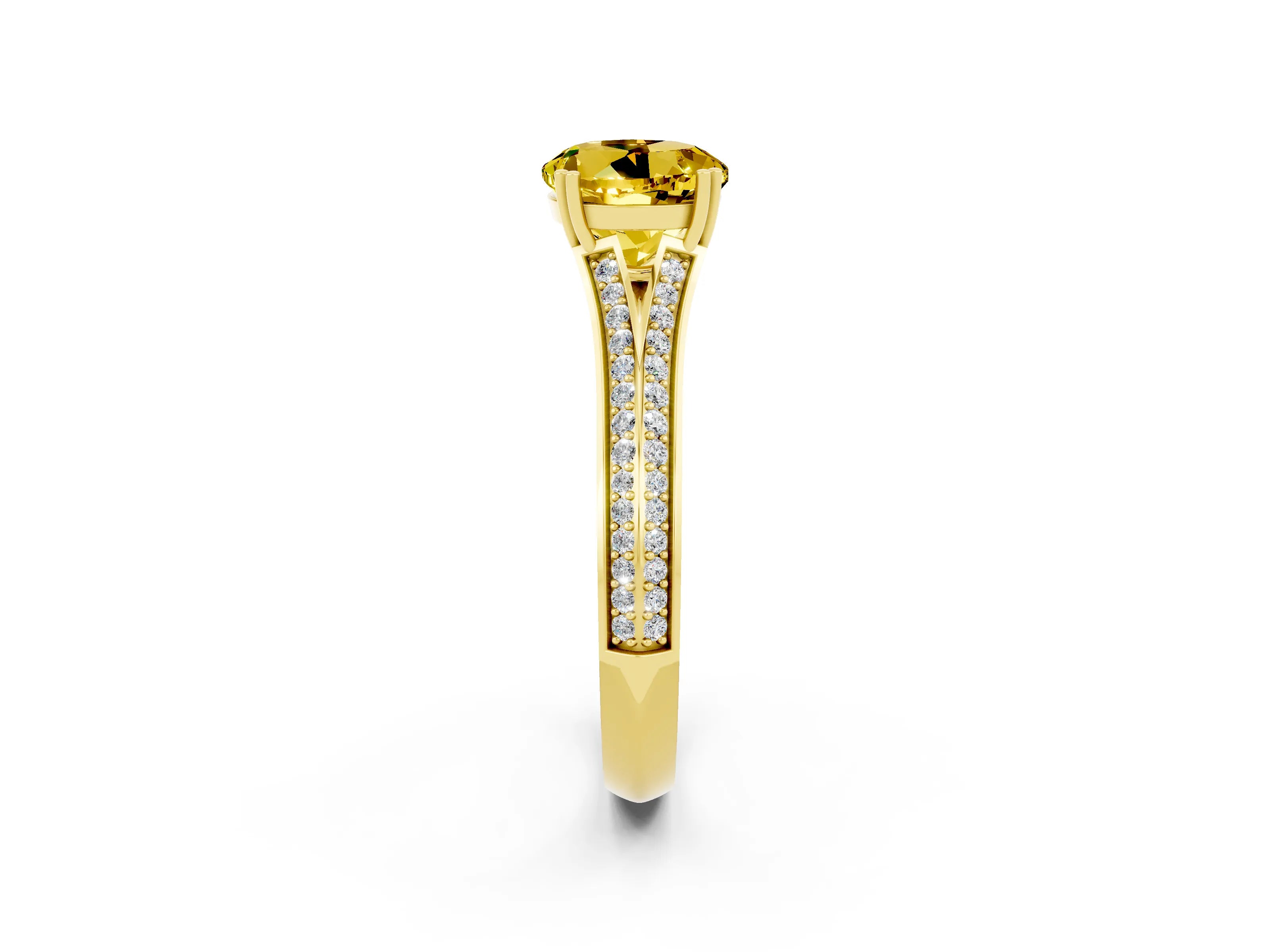 Yellow gold Round Cut Yellow Sapphire Split Shank Engagement Ring with Pavé Band_26