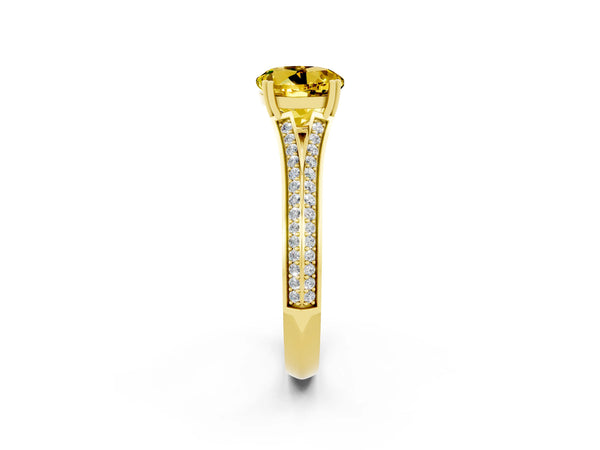 Yellow gold Round Cut Yellow Sapphire Split Shank Engagement Ring with Pavé Band