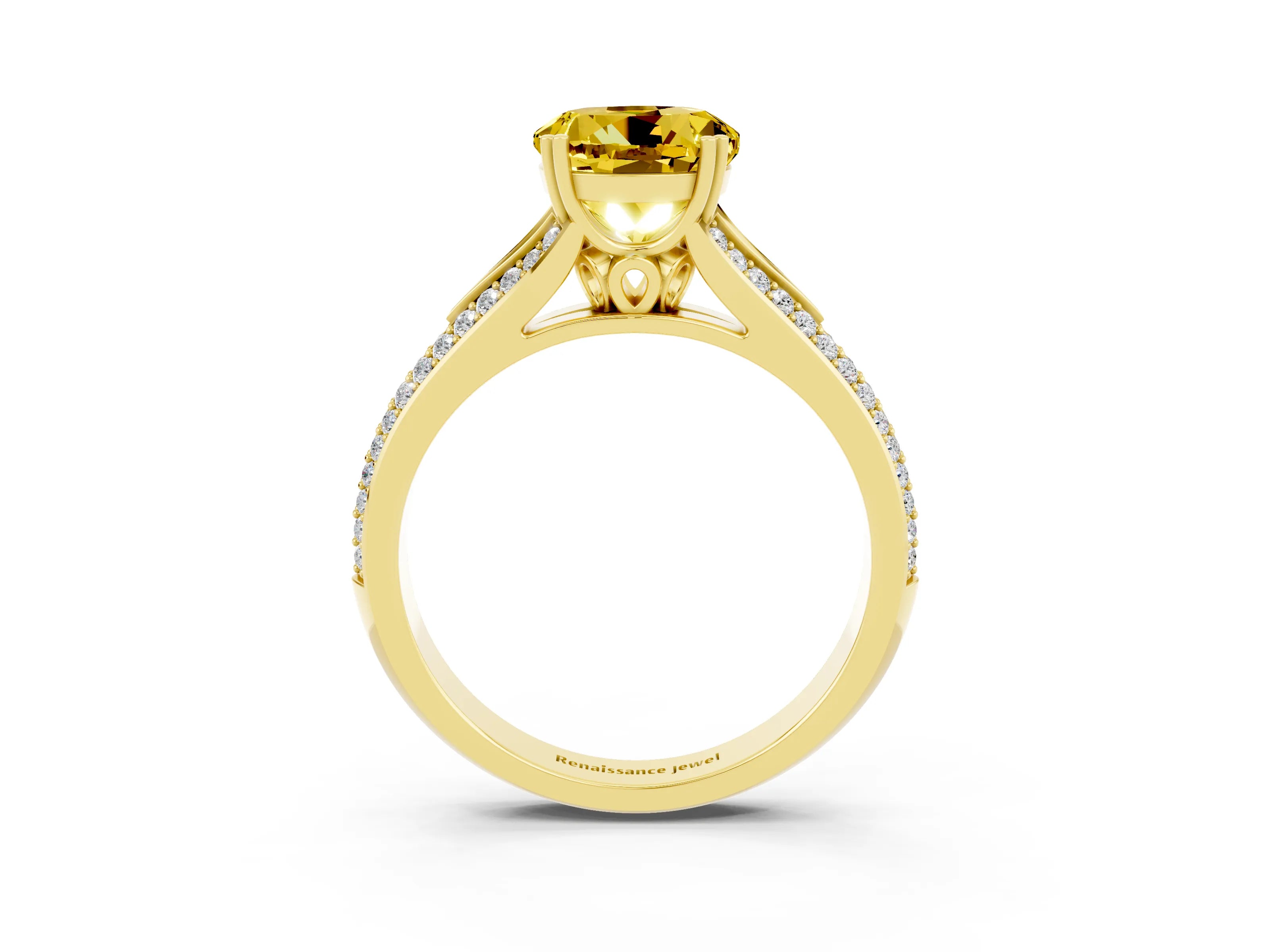Yellow gold Round Cut Yellow Sapphire Split Shank Engagement Ring with Pavé Band_27