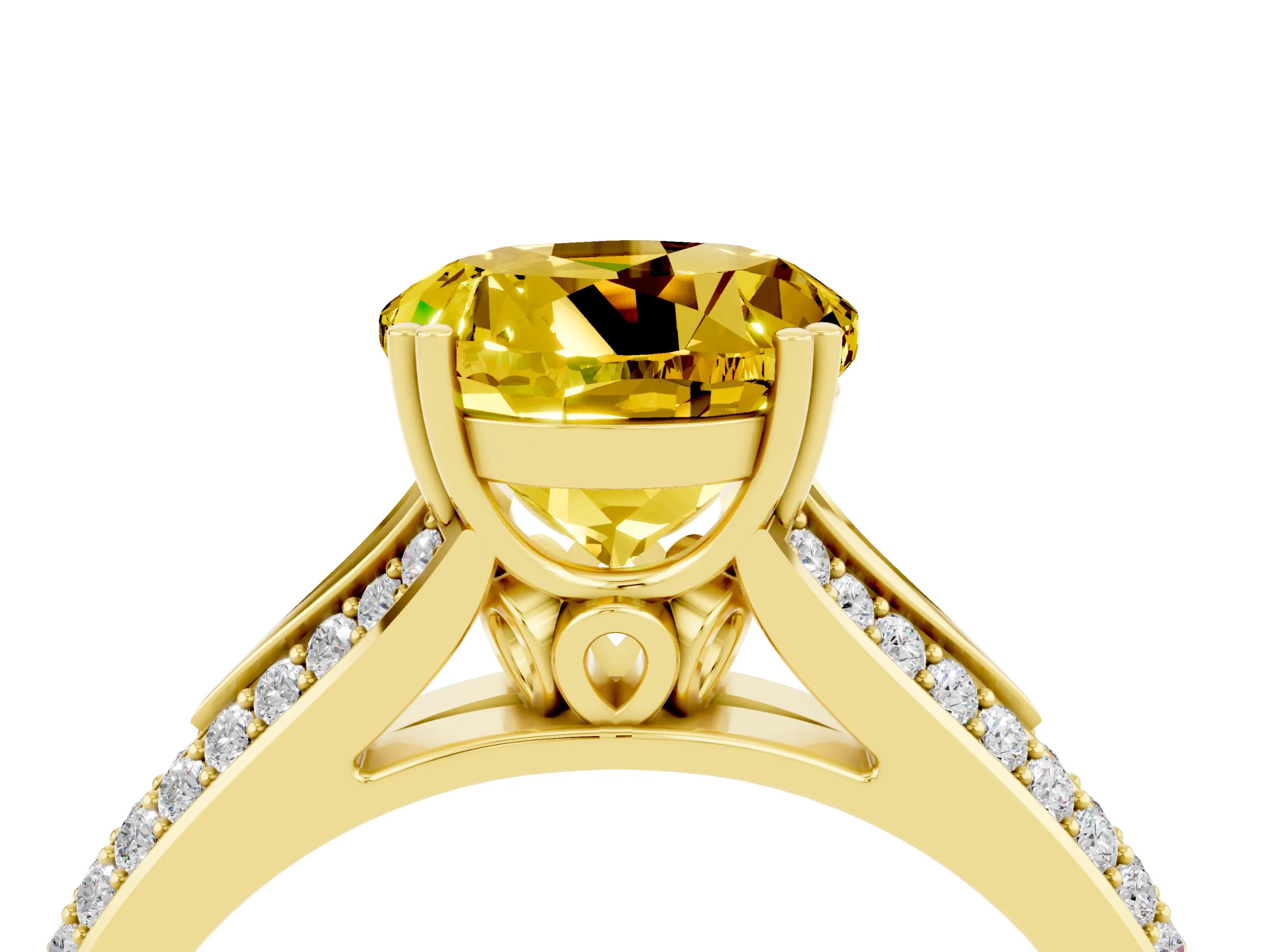 Yellow gold Round Cut Yellow Sapphire Split Shank Engagement Ring with Pavé Band_28