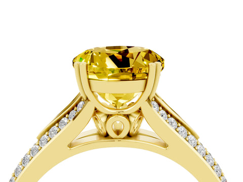 Yellow gold Round Cut Yellow Sapphire Split Shank Engagement Ring with Pavé Band_28