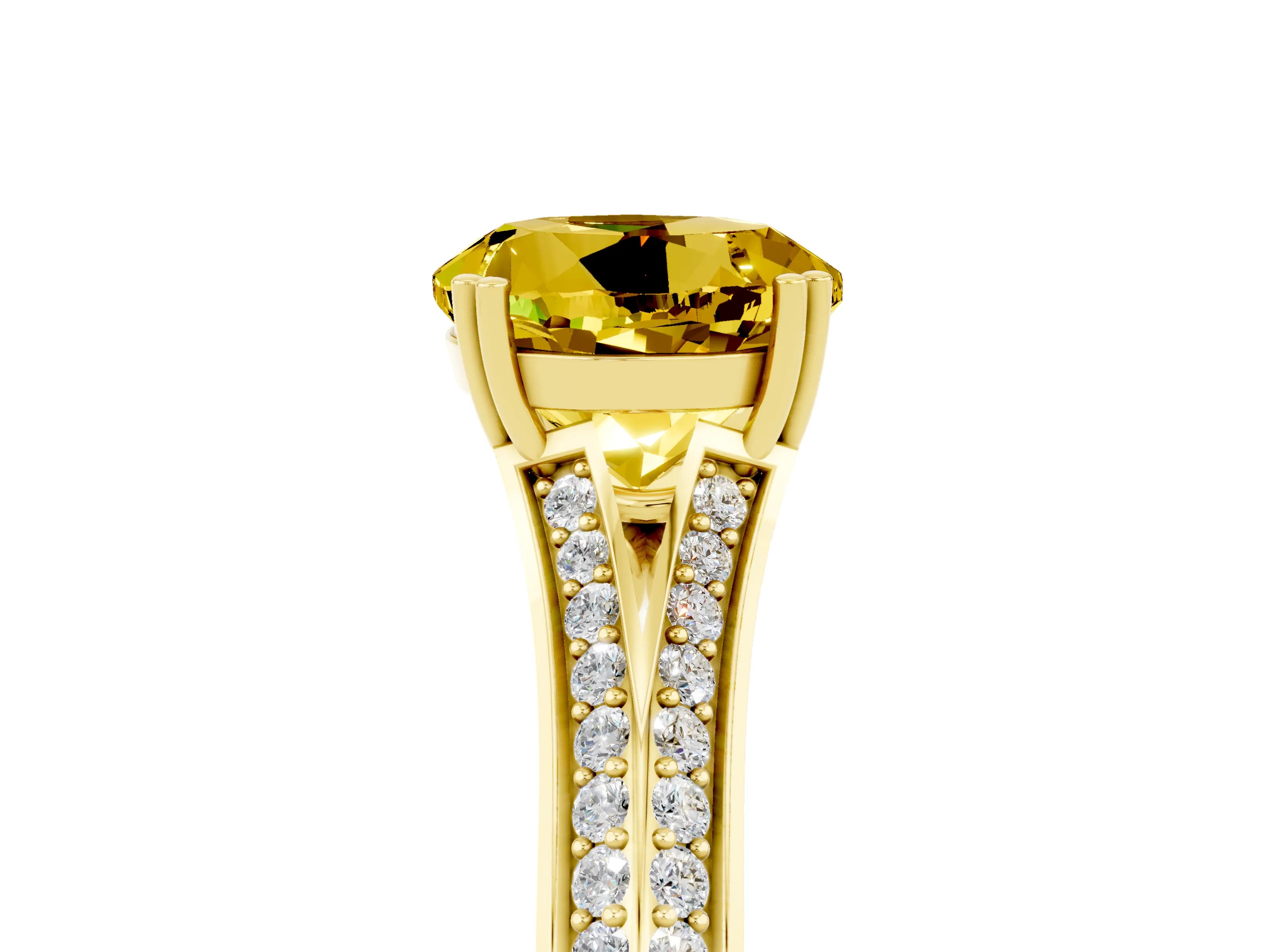 Yellow gold Round Cut Yellow Sapphire Split Shank Engagement Ring with Pavé Band_29