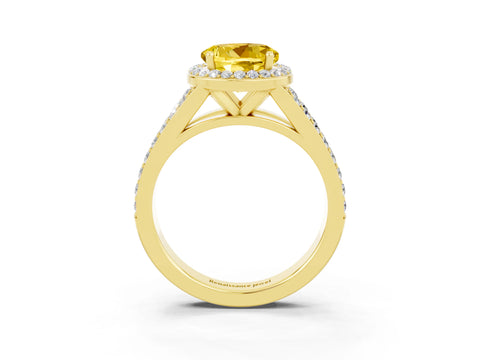 Yellow gold Round Cut Yellow Sapphire Split Shank Halo Ring with Four-Prong Setting_15