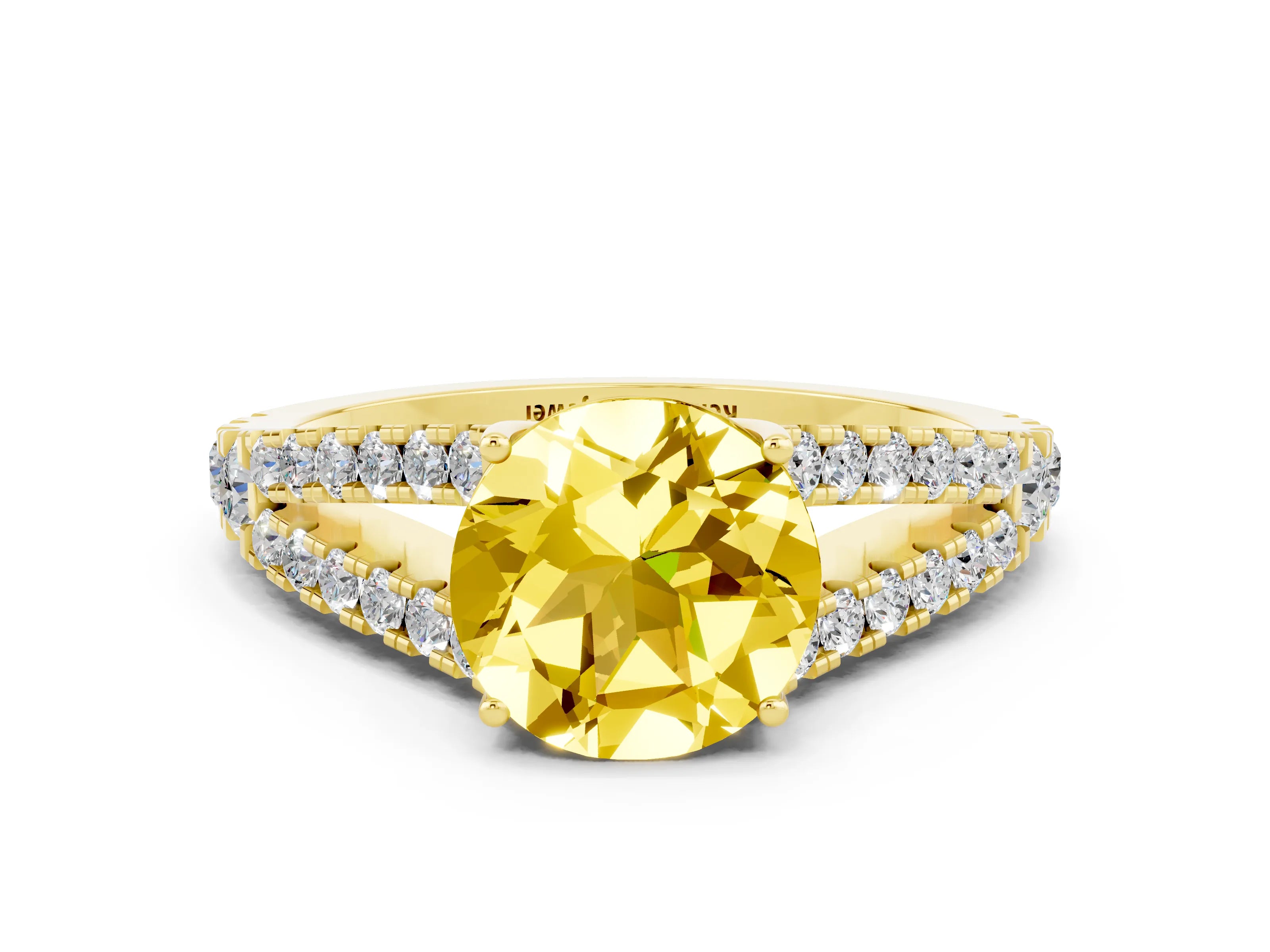 Yellow gold Round Cut Yellow Sapphire Split Shank Pavé Engagement Ring with Four-Prong Setting_12
