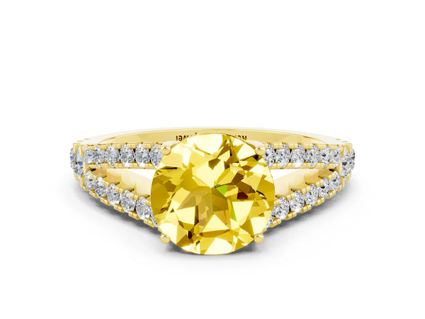 Yellow gold Round Cut Yellow Sapphire Split Shank Pavé Engagement Ring with Four-Prong Setting