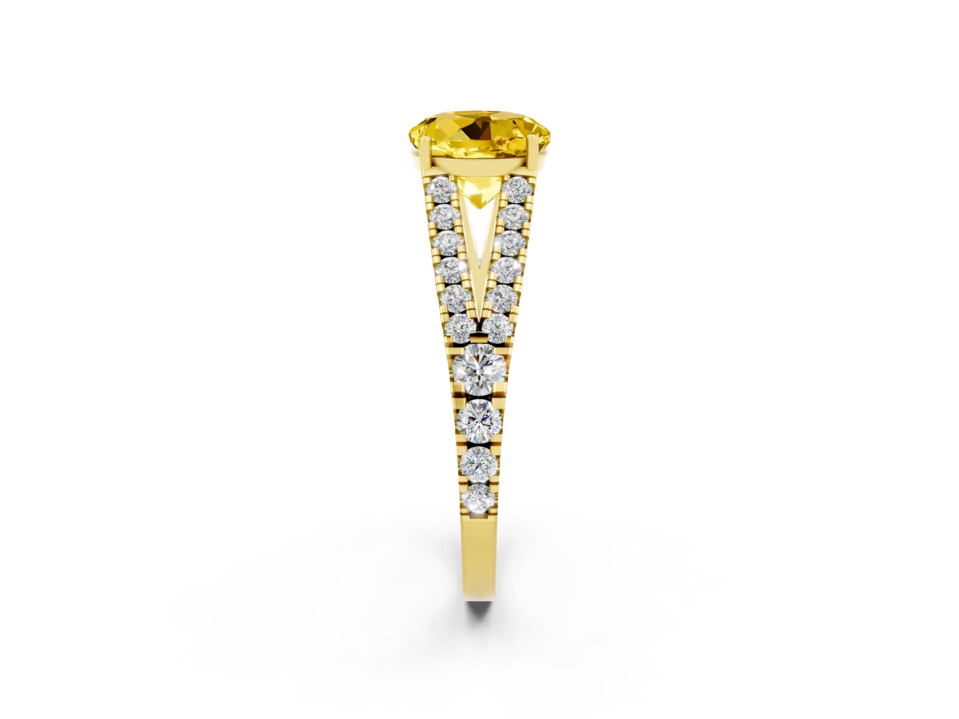 Yellow gold Round Cut Yellow Sapphire Split Shank Pavé Engagement Ring with Four-Prong Setting_14