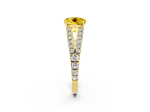 Yellow gold Round Cut Yellow Sapphire Split Shank Pavé Engagement Ring with Four-Prong Setting_14