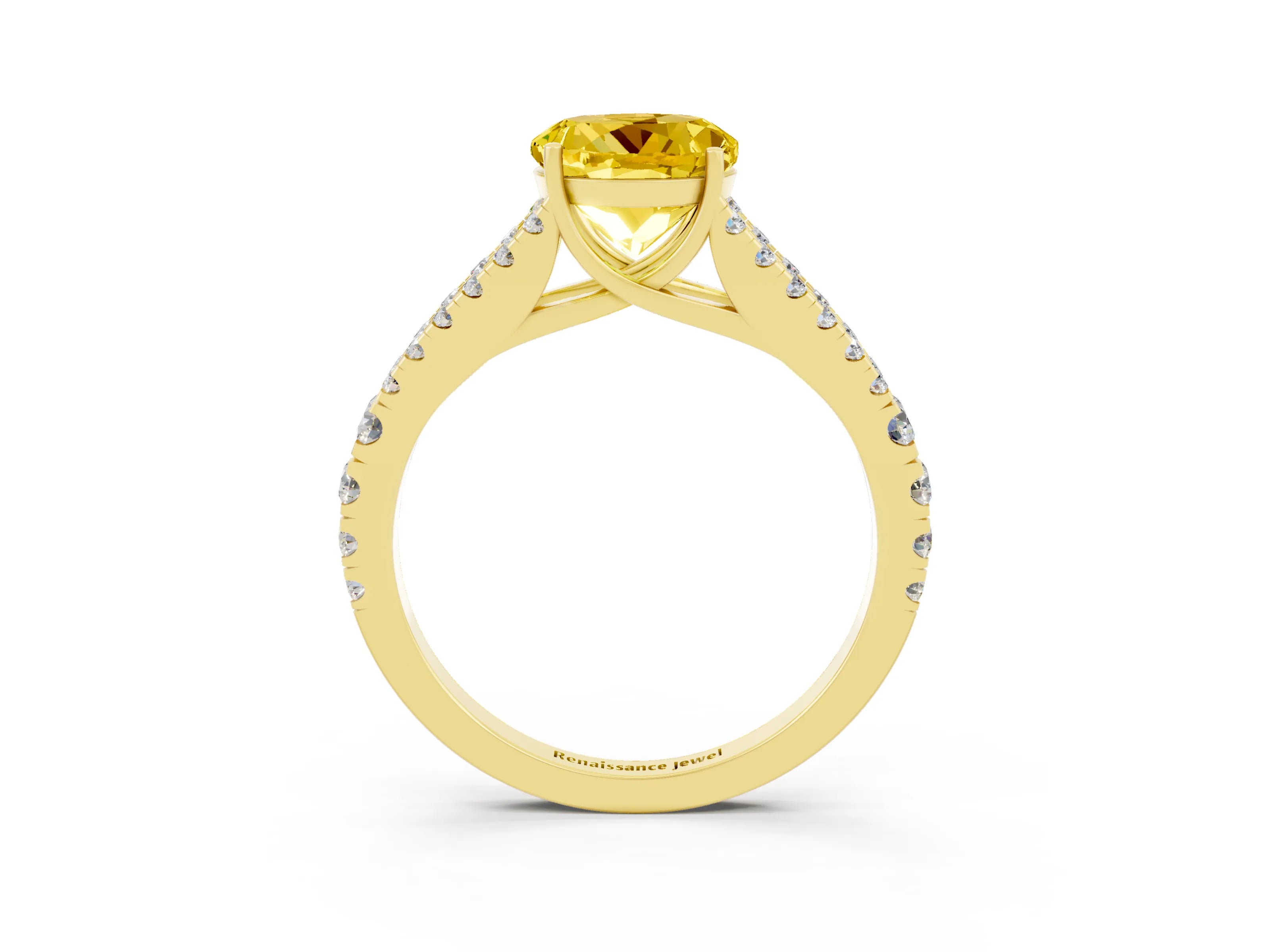 Yellow gold Round Cut Yellow Sapphire Split Shank Pavé Engagement Ring with Four-Prong Setting_15