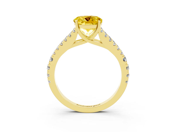 Yellow gold Round Cut Yellow Sapphire Split Shank Pavé Engagement Ring with Four-Prong Setting