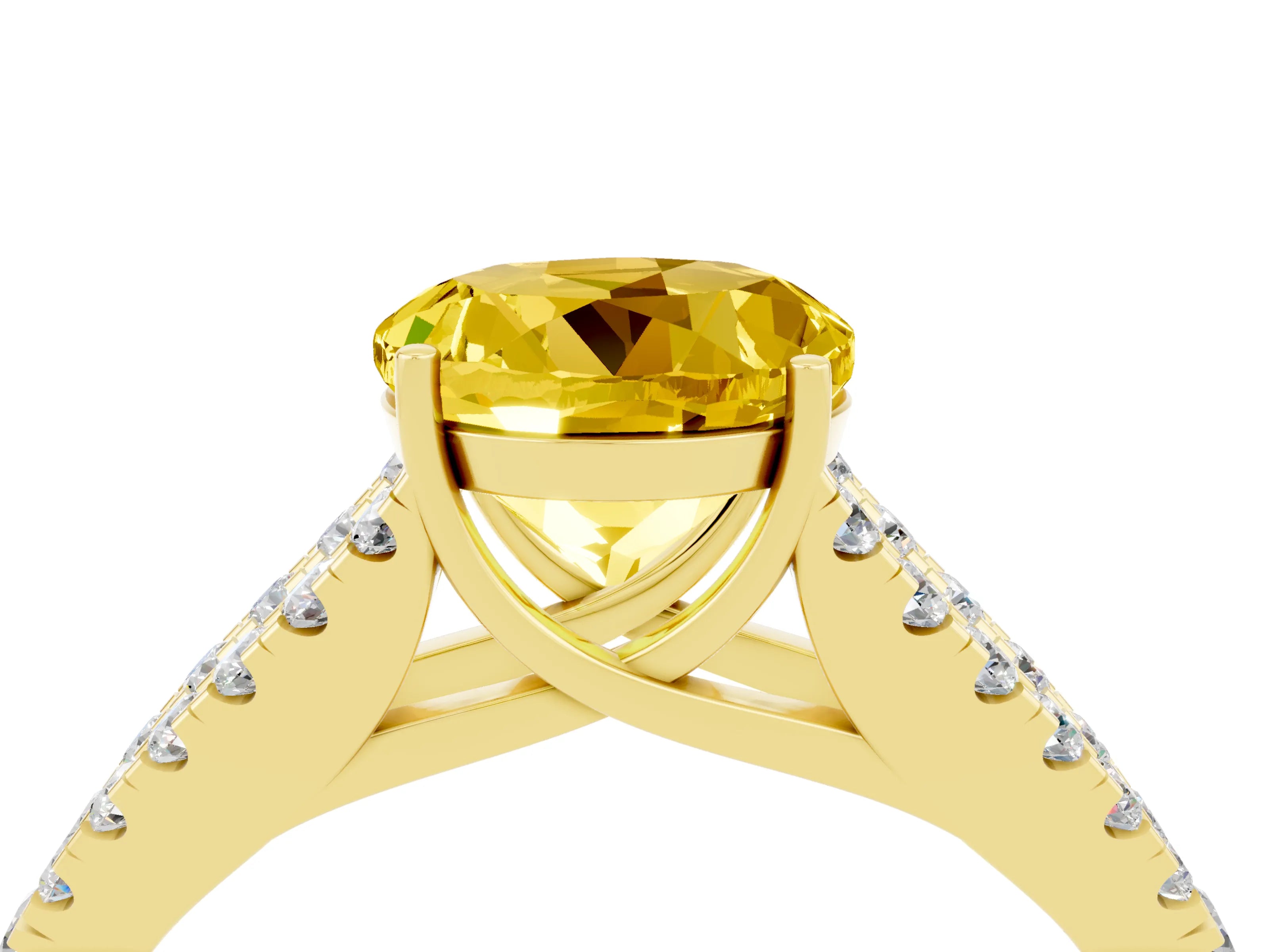 Yellow gold Round Cut Yellow Sapphire Split Shank Pavé Engagement Ring with Four-Prong Setting_16