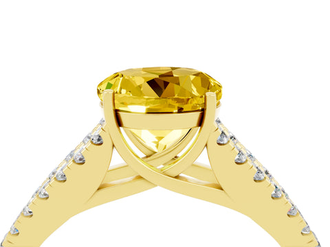 Yellow gold Round Cut Yellow Sapphire Split Shank Pavé Engagement Ring with Four-Prong Setting_16