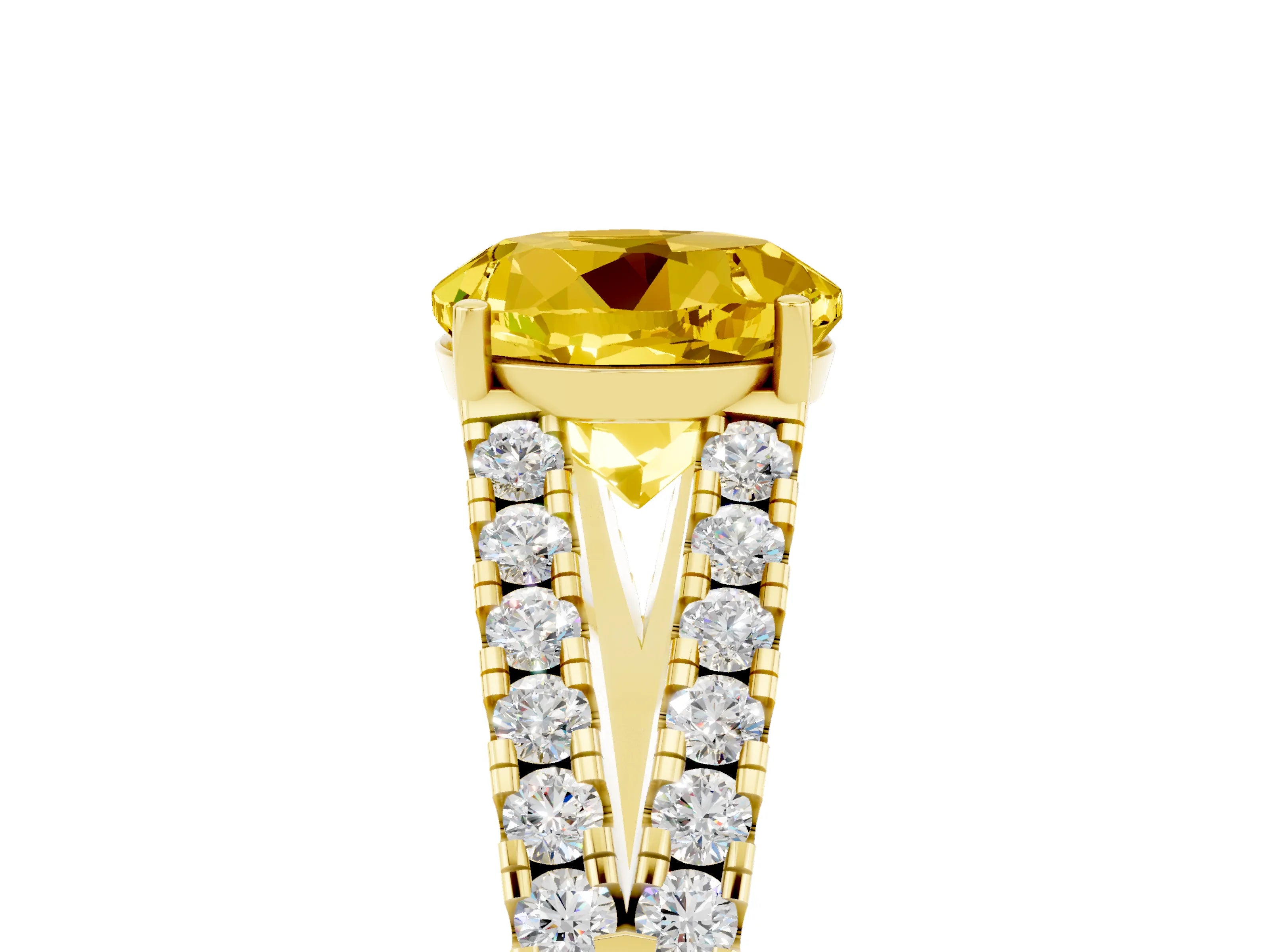 Yellow gold Round Cut Yellow Sapphire Split Shank Pavé Engagement Ring with Four-Prong Setting_17