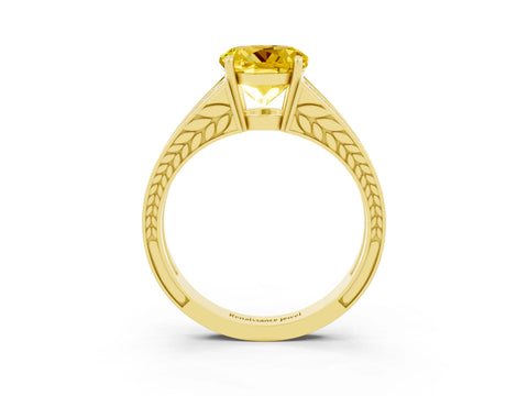 Yellow gold Round Cut Yellow Sapphire Split Shank Ring with Pavé Band and Four-Prong Setting_3