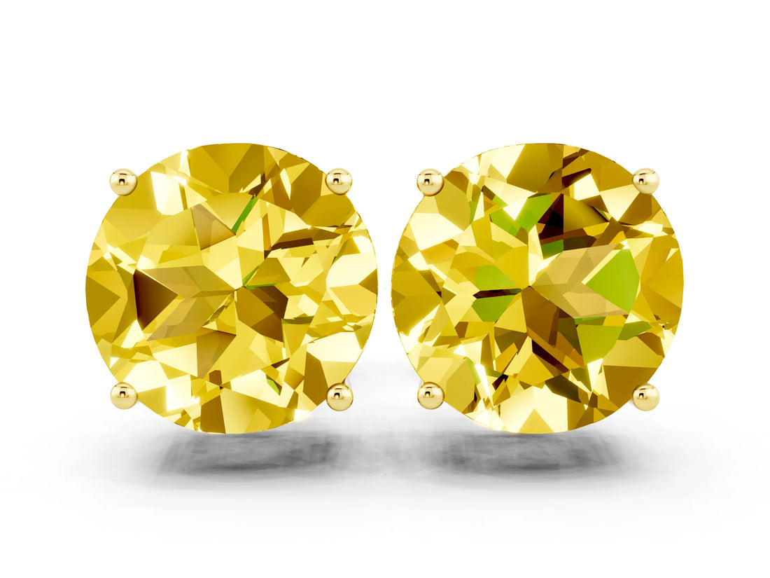 10K Yellow Gold 0.76 Carat Round Yellow Sapphire Stud Earrings
